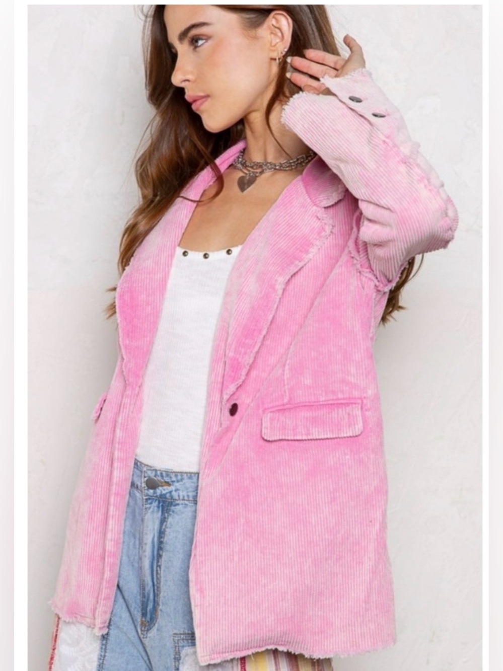 POL Frayed Corduroy Blazer Jacket Boho L NEW